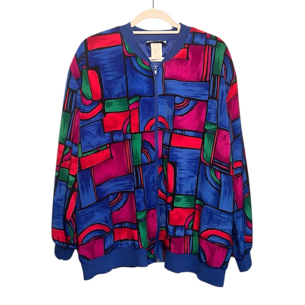 Vintage Teddi Abstract Picasso Vibrant Lightweight Full Zip Jacket Size 20